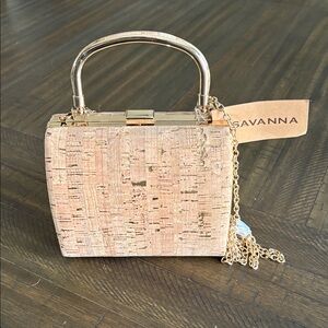 NEW Savanna Cork Tan Gold Tone Small Handbag Crossbody Purse Handle AZ5199